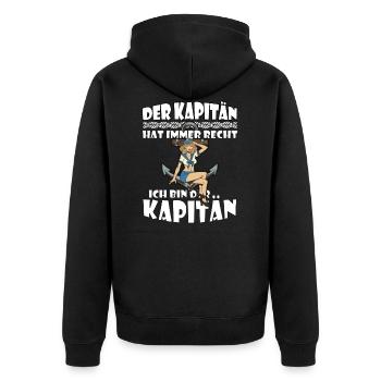 Ich bin der Kapitän Marine Frau Mit Anker - Unisex Premium Bio Zip Hoodie - Schwarz - Hinten - Nico (187cm)