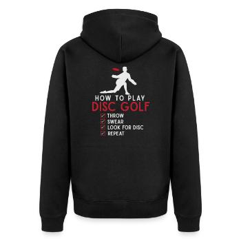 Lustige Discgolf Anleitung Frisbee Disc Golfing - Unisex Premium Bio Zip Hoodie - Schwarz - Hinten - Nico (187cm)