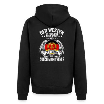 Osten Ostdeutscher Ossi Ostdeutschland DDR - Unisex Premium Bio Zip Hoodie - Schwarz - Hinten - Nico (187cm)