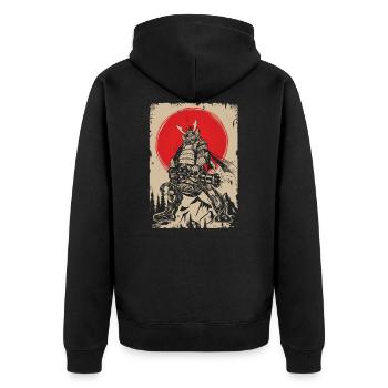 Japanischer Samurai-Krieger mit Gewehr - Unisex Premium Bio Zip Hoodie - Schwarz - Hinten - Nico (187cm)