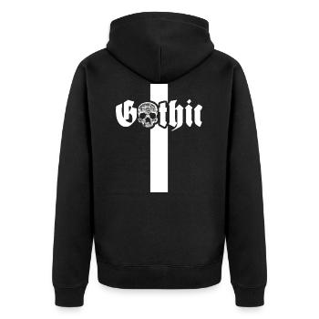 Gothic Kreuz - Unisex Premium Bio Zip Hoodie - Schwarz - Hinten - Nico (187cm)