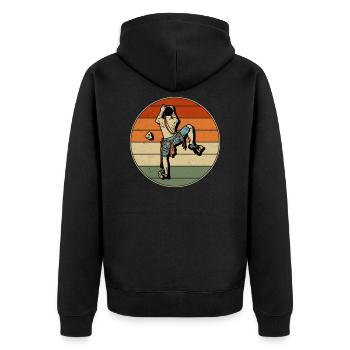 Felsklettern Indoor Retro Bergsteiger - Unisex Premium Bio Zip Hoodie - Schwarz - Hinten - Nico (187cm)