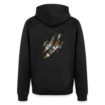 Funny Tiger Safari Animal Cat - Unisex Premium Organic Zip Hoodie - black - Back - Nico (187cm)