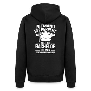 Uni Universität Bachelorabschluss Bachelor Bachelo - Unisex Premium Bio Zip Hoodie - Schwarz - Hinten - Nico (187cm)