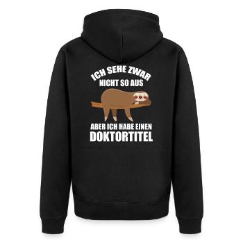 FaultierDoktorinDoktorandPromotion Doktortitel - Unisex Premium Bio Zip Hoodie - Schwarz - Hinten - Nico (187cm)