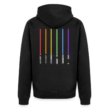 LGBT Stolz Schwerter Lesbisch Schwul - Unisex Premium Bio Zip Hoodie - Schwarz - Hinten - Nico (187cm)