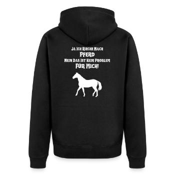 HUFEISEN WERFEN JA BITTE NUR MIT PFERD - Unisex Premium Bio Zip Hoodie - Schwarz - Hinten - Nico (187cm)