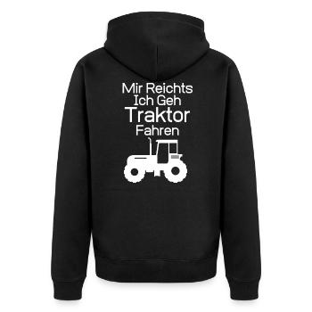 ICH KAUFE MIR EINEN NEUEN TRAKTOR DER ALLES KANN - Unisex Premium Bio Zip Hoodie - Schwarz - Hinten - Nico (187cm)