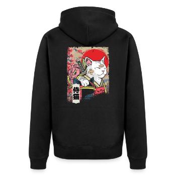 Japan Samurai Katzen Krieger Ninja Kätzchen - Unisex Premium Bio Zip Hoodie - Schwarz - Hinten - Nico (187cm)