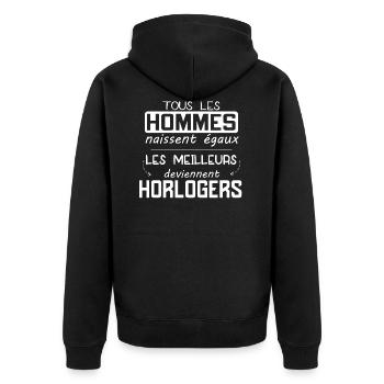 Horloge - Horloger - Pendule - Cadeau - Drôle - Veste à capuche bio Premium Unisexe - noir - Dos - Nico (187cm)