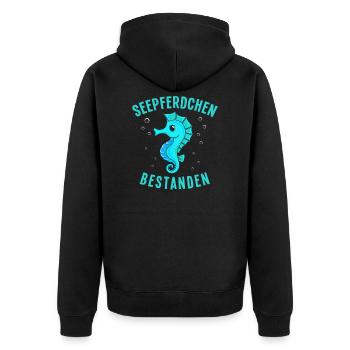 Frühschwimmer Seepferdchen bestanden Schwimmen - Unisex Premium Bio Zip Hoodie - Schwarz - Hinten - Nico (187cm)