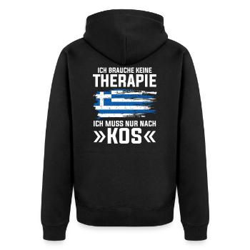 Ich brauche keine Therapie ich muss nur nach Kos - Unisex Premium Bio Zip Hoodie - Schwarz - Hinten - Nico (187cm)