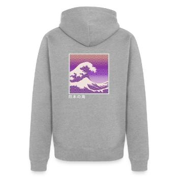 Grande vague Kanagawa esthétique japonaise vaporwave - Veste à capuche bio Premium Unisexe - gris chiné - Dos - Nico (187cm)