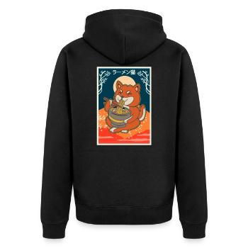 Anime Cat Eats Ramen Japanese Noodles - Unisex Premium Organic Zip Hoodie - black - Back - Nico (187cm)