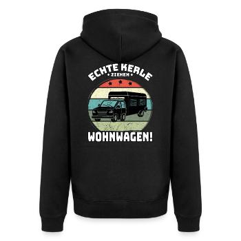 ICH WILL IN DIE NATUR ABER NUR MIT WOHNWAGEN - Unisex Premium Bio Zip Hoodie - Schwarz - Hinten - Nico (187cm)