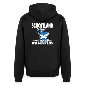 Schottland ruft aus dem Weg ich muss los - Unisex Premium Bio Zip Hoodie - Schwarz - Hinten - Nico (187cm)