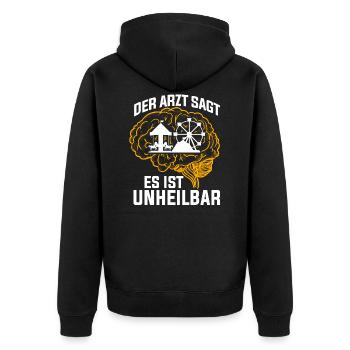 Der Arzt sagt es ist unheilbar Kirmes - Unisex Premium Bio Zip Hoodie - Schwarz - Hinten - Nico (187cm)