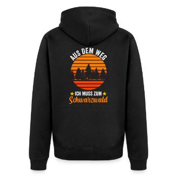 Aus dem Weg ich muss zum Schwarzwald - Unisex Premium Bio Zip Hoodie - Schwarz - Hinten - Nico (187cm)