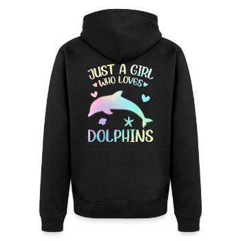 Une fille qui aime les dauphins - Veste à capuche bio Premium Unisexe - noir - Dos - Nico (187cm)