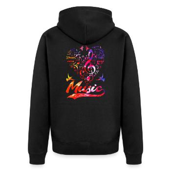 Bunte Musik Bassschlüssel Vogel Musiknoten - Unisex Premium Bio Zip Hoodie - Schwarz - Hinten - Nico (187cm)