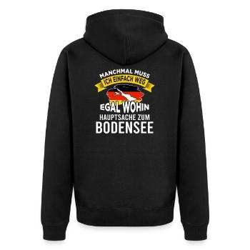 Bodensee Boot Segeln Camping See - Unisex Premium Bio Zip Hoodie - Schwarz - Hinten - Nico (187cm)
