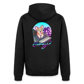 Synthesizer Vaporwave Corgi Hund Modular Analog - Unisex Premium Bio Zip Hoodie - Schwarz - Hinten - Nico (187cm)