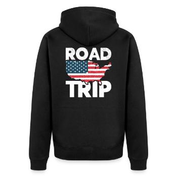 Roadtrip Amerikanischer Reisender USA Reisen - Unisex Premium Bio Zip Hoodie - Schwarz - Hinten - Nico (187cm)