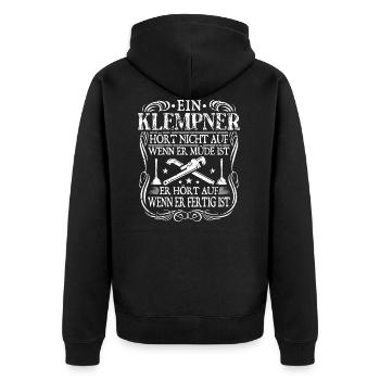 Klempner - Unisex Premium Bio Zip Hoodie - Schwarz - Hinten - Nico (187cm)