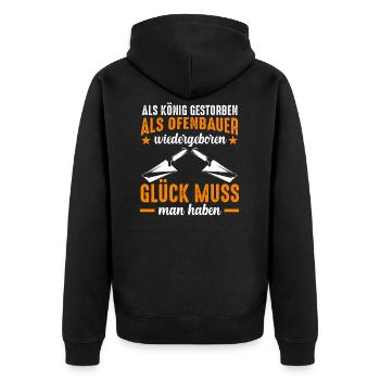 Ofenbauer Ofenbaumeister - Unisex Premium Bio Zip Hoodie - Schwarz - Hinten - Nico (187cm)