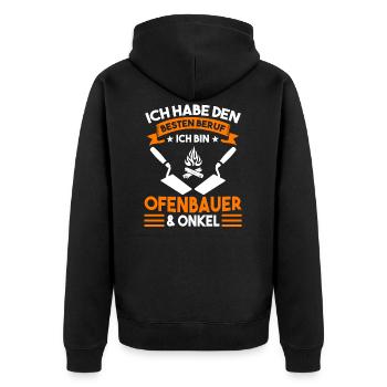 Ofenbauer Onkel Kaminbauer - Unisex Premium Bio Zip Hoodie - Schwarz - Hinten - Nico (187cm)