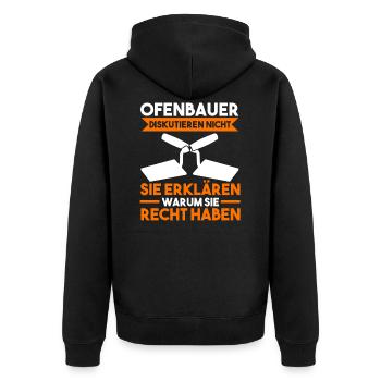 Ofenbauer Kaminbau - Unisex Premium Bio Zip Hoodie - Schwarz - Hinten - Nico (187cm)