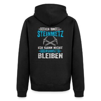 Ich bin Steinmetz - Unisex Premium Bio Zip Hoodie - Schwarz - Hinten - Nico (187cm)