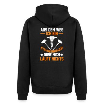 Straßenbauer - Unisex Premium Bio Zip Hoodie - Schwarz - Hinten - Nico (187cm)