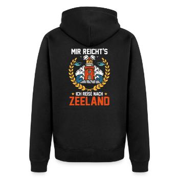 Mir reichts ich reise nach ZeelandMir reichts ichM - Unisex Premium Bio Zip Hoodie - Schwarz - Hinten - Nico (187cm)
