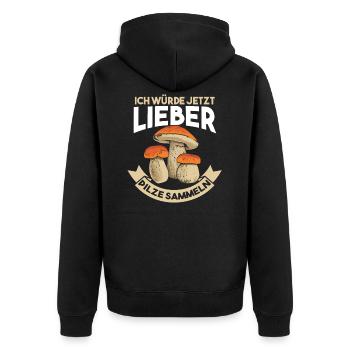 Pilzsammler Pilze Sammeln - Unisex Premium Bio Zip Hoodie - Schwarz - Hinten - Nico (187cm)