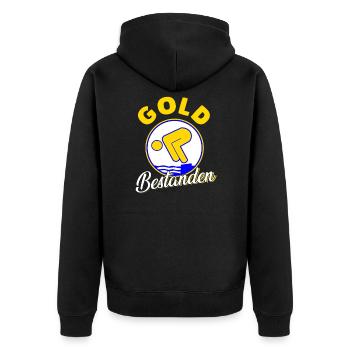 Gold Bestanden - Unisex Premium Bio Zip Hoodie - Schwarz - Hinten - Nico (187cm)