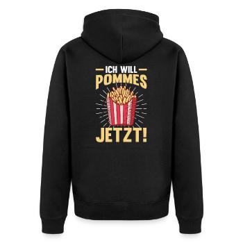 Ich will Pommes - Unisex Premium Bio Zip Hoodie - Schwarz - Hinten - Nico (187cm)