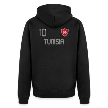 Tunisia Football Team - Unisex Premium Organic Zip Hoodie - black - Back - Nico (187cm)