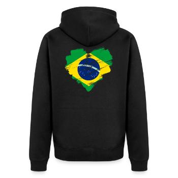 Brasilien - Unisex Premium Bio Zip Hoodie - Schwarz - Hinten - Nico (187cm)