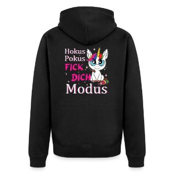 Hokus Pokus Fick Dich Modus Einhorn - Unisex Premium Bio Zip Hoodie - Schwarz - Hinten - Nico (187cm)