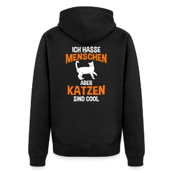 Ich hasse Menschen aber Katzen sind toll - Unisex Premium Bio Zip Hoodie - Schwarz - Hinten - Nico (187cm)