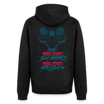 Gewichtheben Bodybuilder Fitness Workout - Unisex Premium Bio Zip Hoodie - Schwarz - Hinten - Nico (187cm)