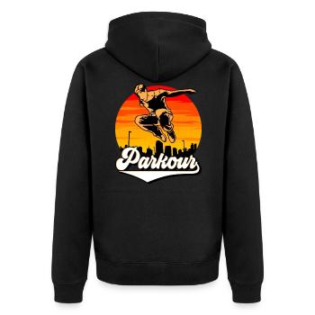 Parkour Freerunner Traceur Le Parcour parkourshirt - Unisex Premium Bio Zip Hoodie - Schwarz - Hinten - Nico (187cm)