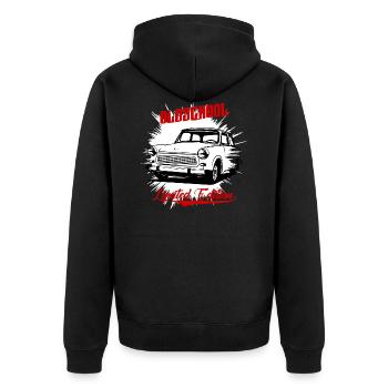  Trabi DDR Auto - Unisex Premium Bio Zip Hoodie - Schwarz - Hinten - Nico (187cm)