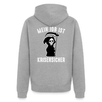 Mein Job ist krisensicher - Sensenmann Tod Lustig - Unisex Premium Bio Zip Hoodie - Grau meliert - Hinten - Nico (187cm)