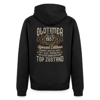 Oldtimer Baujahr Jahrgang 1957 Geburtstag Geschenk - Unisex Premium Bio Zip Hoodie - Schwarz - Hinten - Nico (187cm)