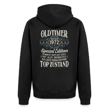 Oldtimer Baujahr Jahrgang 1972 Geburtstag Geschenk - Unisex Premium Bio Zip Hoodie - Schwarz - Hinten - Nico (187cm)