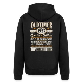 Oldtimer Vintage 1957 Jahrgang Retro Geburtstag - Unisex Premium Bio Zip Hoodie - Schwarz - Hinten - Nico (187cm)