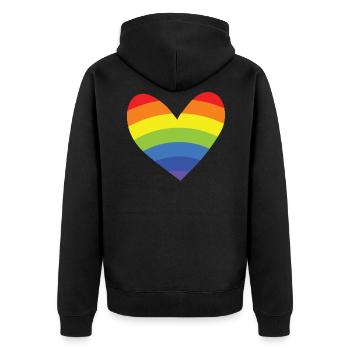 Regenbogen - Herz - Unisex Premium Bio Zip Hoodie - Schwarz - Hinten - Nico (187cm)