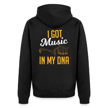 Musik in der DNA - Unisex Premium Bio Zip Hoodie - Schwarz - Hinten - Nico (187cm)